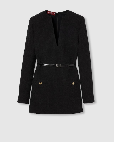 Elevate Your Wardrobe with the Short Damier Bouclé Wool Dress